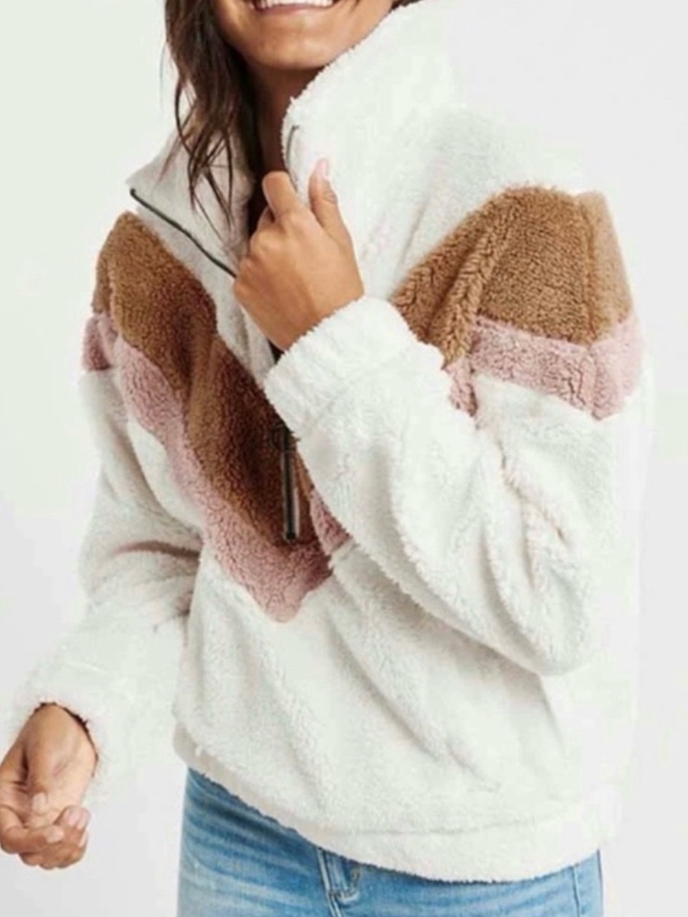 Abercrombie Chevron Sherpa Pullover Half Zip Sz Small (a1) - Picture 2 of 5